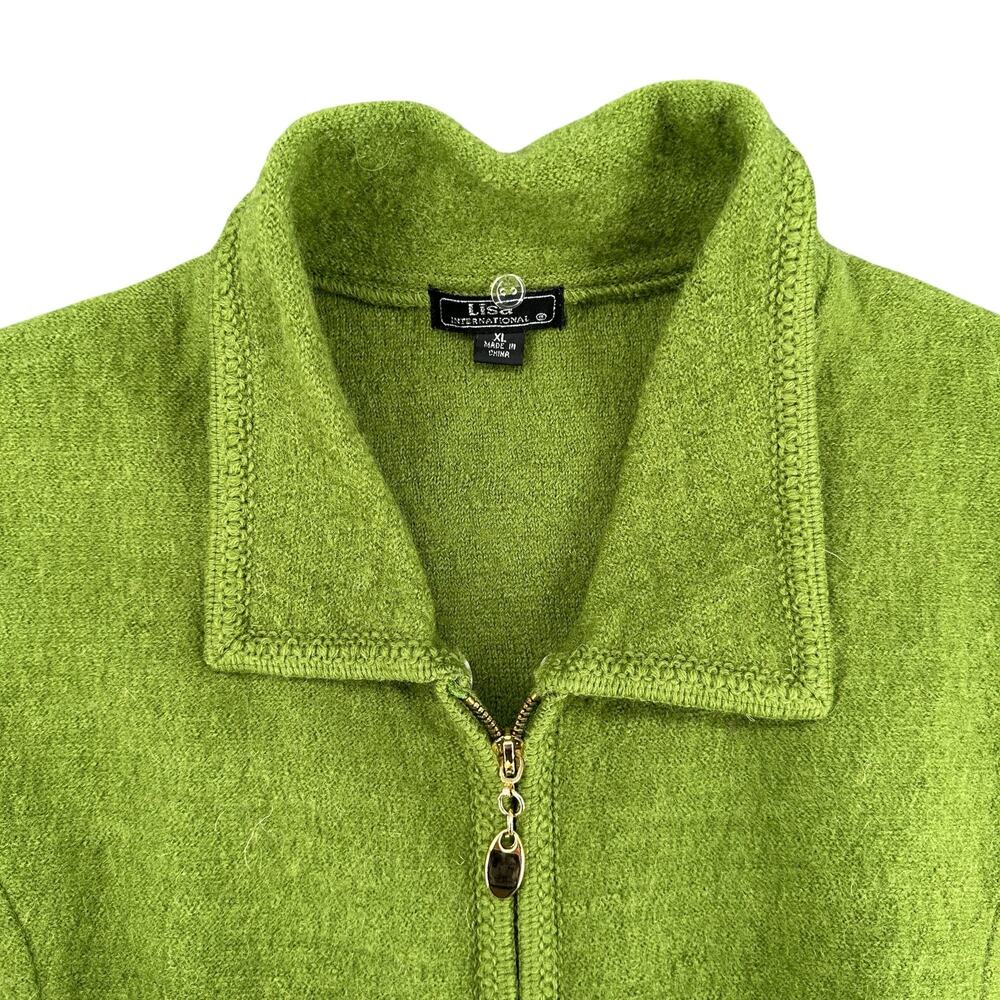 Vintage Lisa International Olive Green Boiled Wool Sweater Vest Zip Up XL - Picture 2 of 8